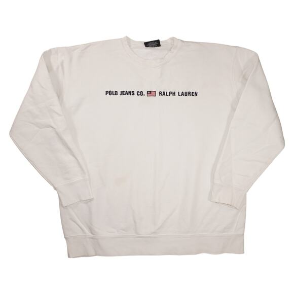Vintage Polo Jeans Co. Ralph Lauren Crewneck Sweatshirt White Small USA Made - Picture 1 of 8